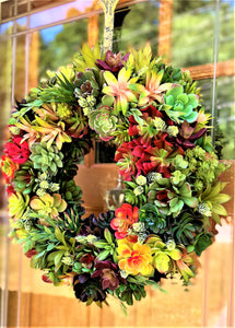 Succulent Wreath- Spring- Summer-Fall Wreath 24"X 6" depth