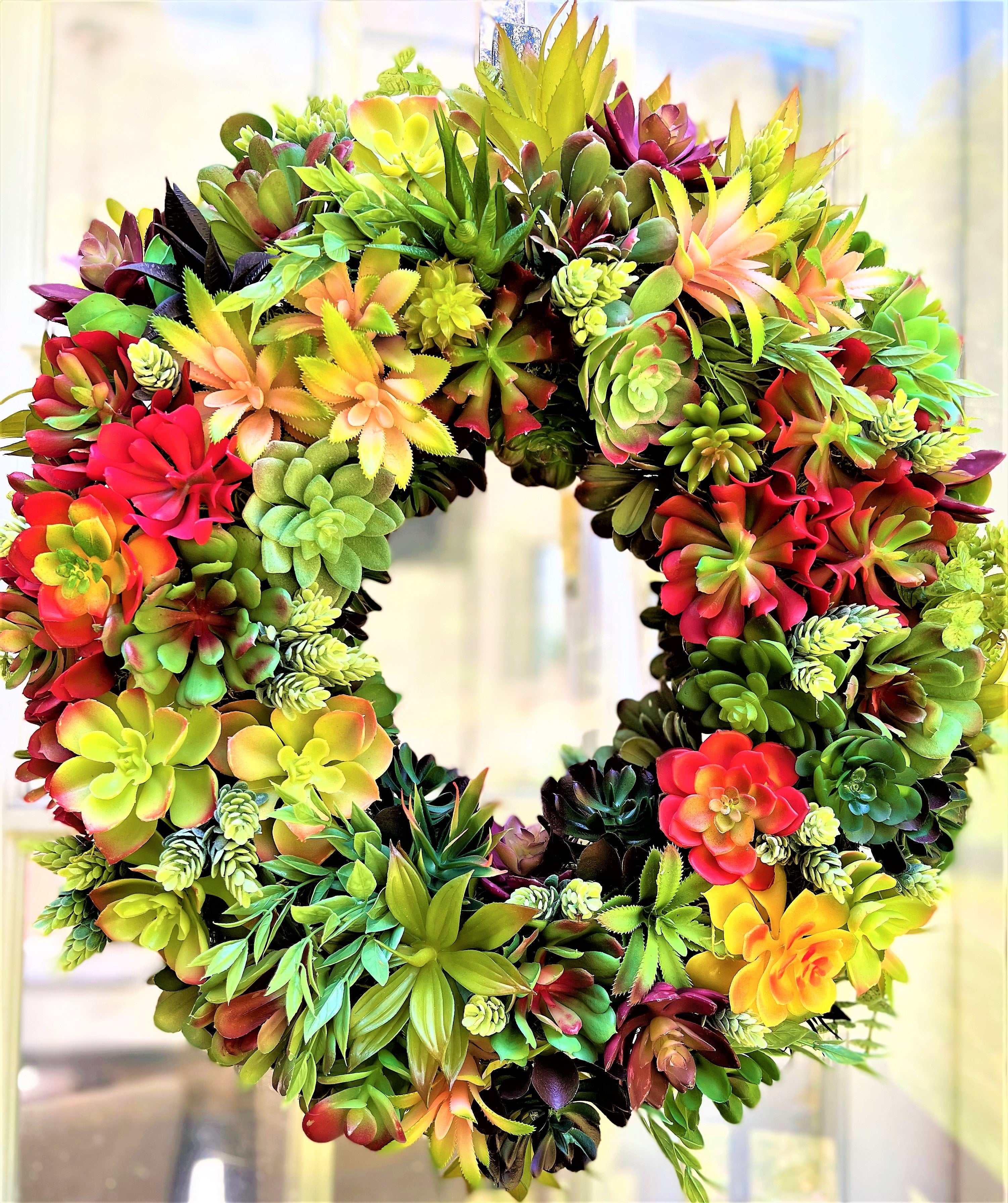 Succulent Wreath- Spring- Summer-Fall Wreath 24"X 6" depth