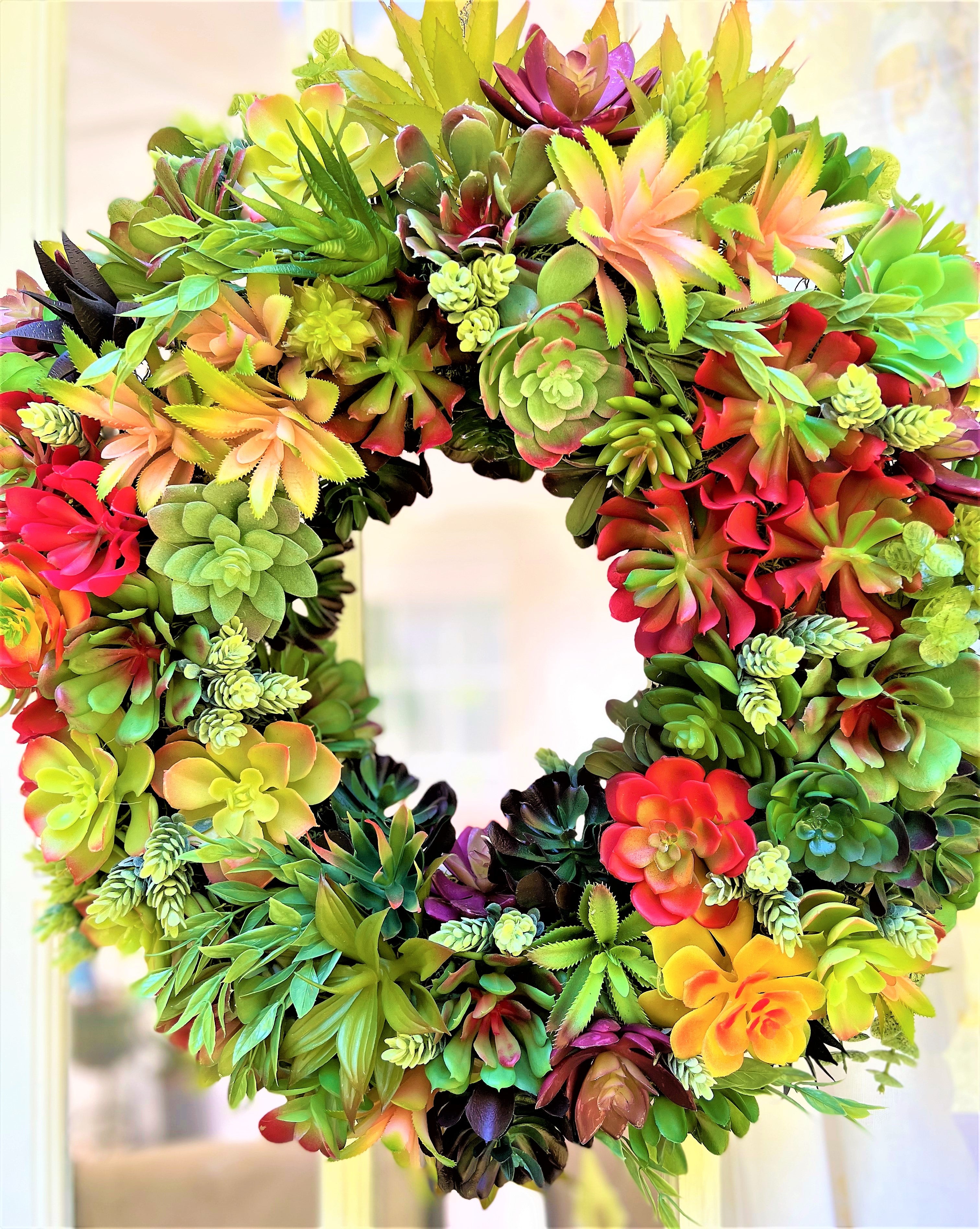 Succulent Wreath- Spring- Summer-Fall Wreath 24"X 6" depth