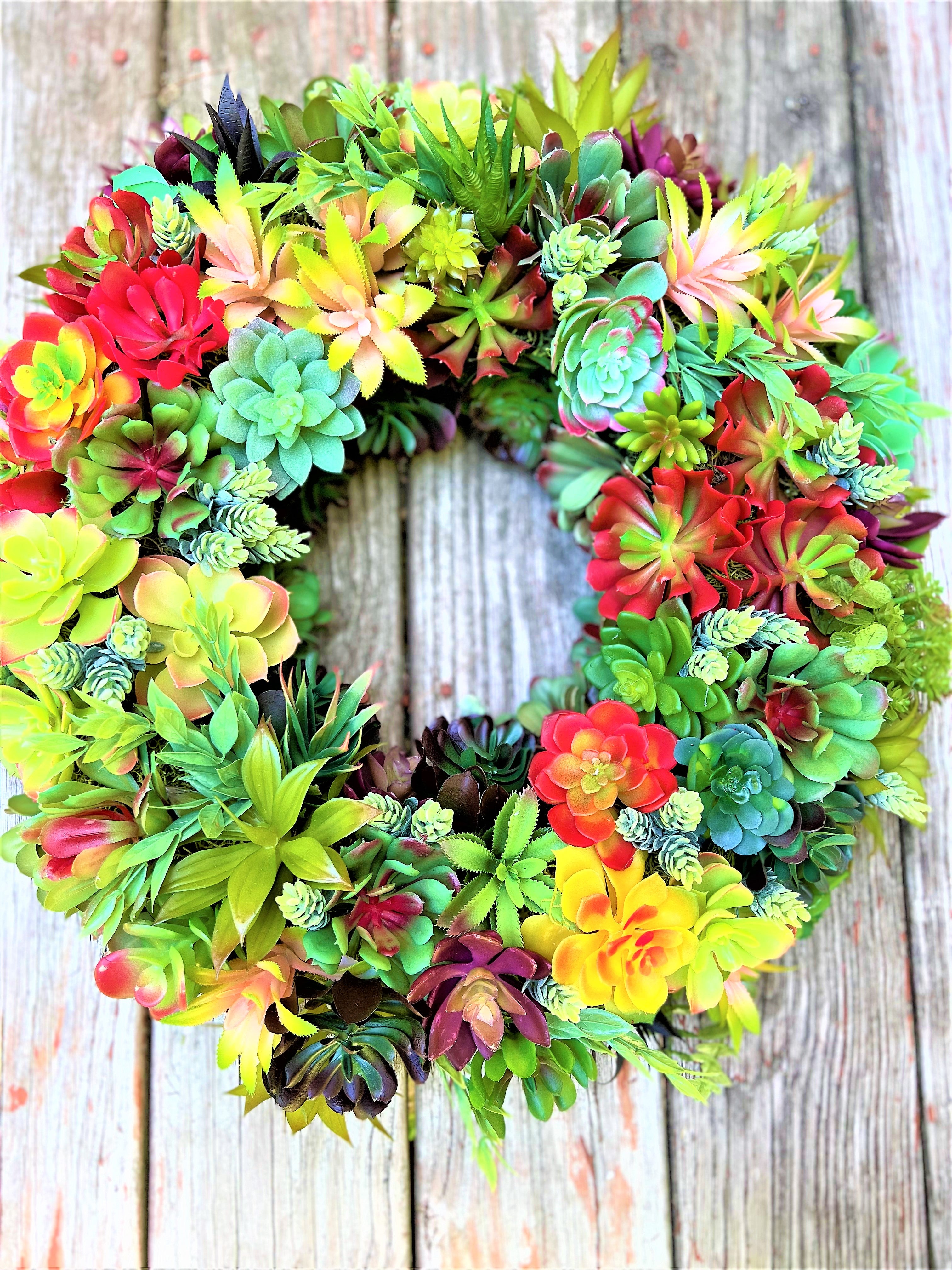 Succulent Wreath- Spring- Summer-Fall Wreath 24"X 6" depth