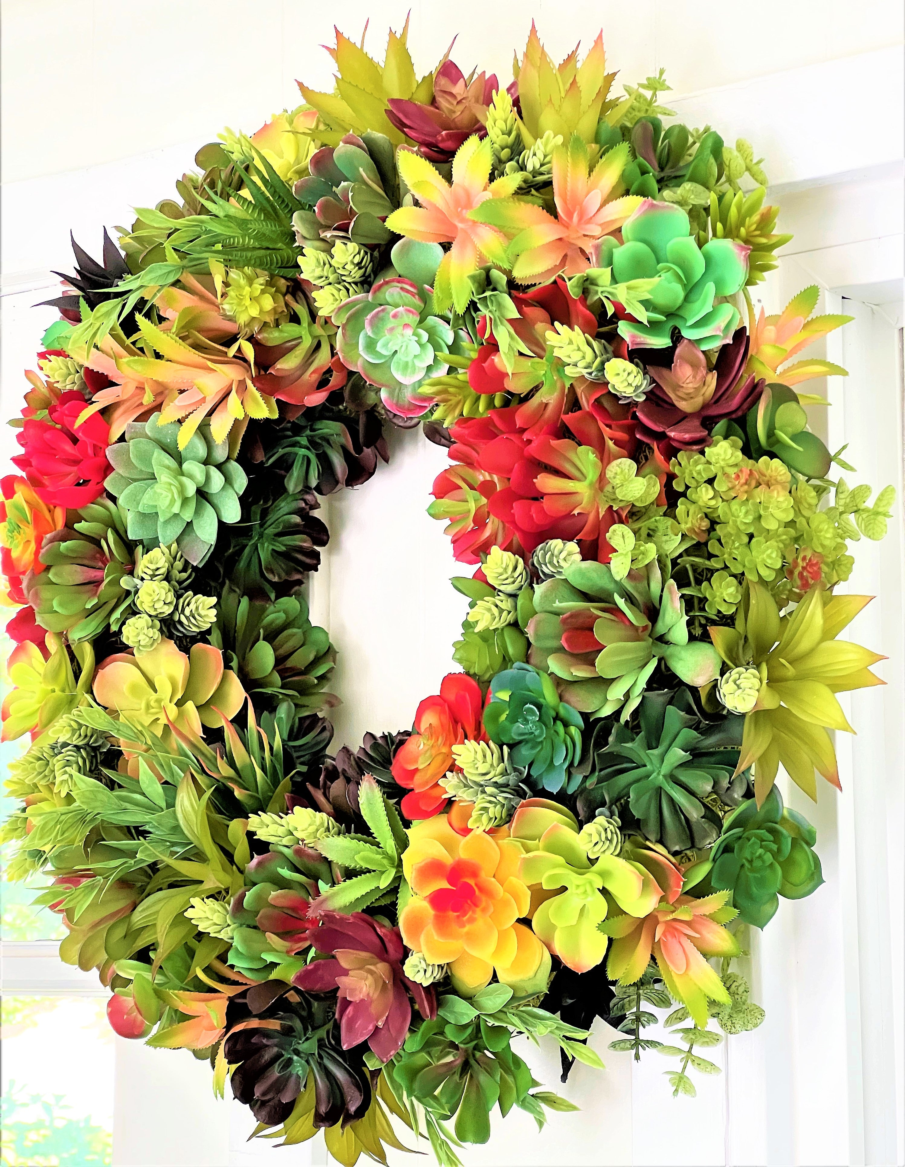 Succulent Wreath- Spring- Summer-Fall Wreath 24"X 6" depth