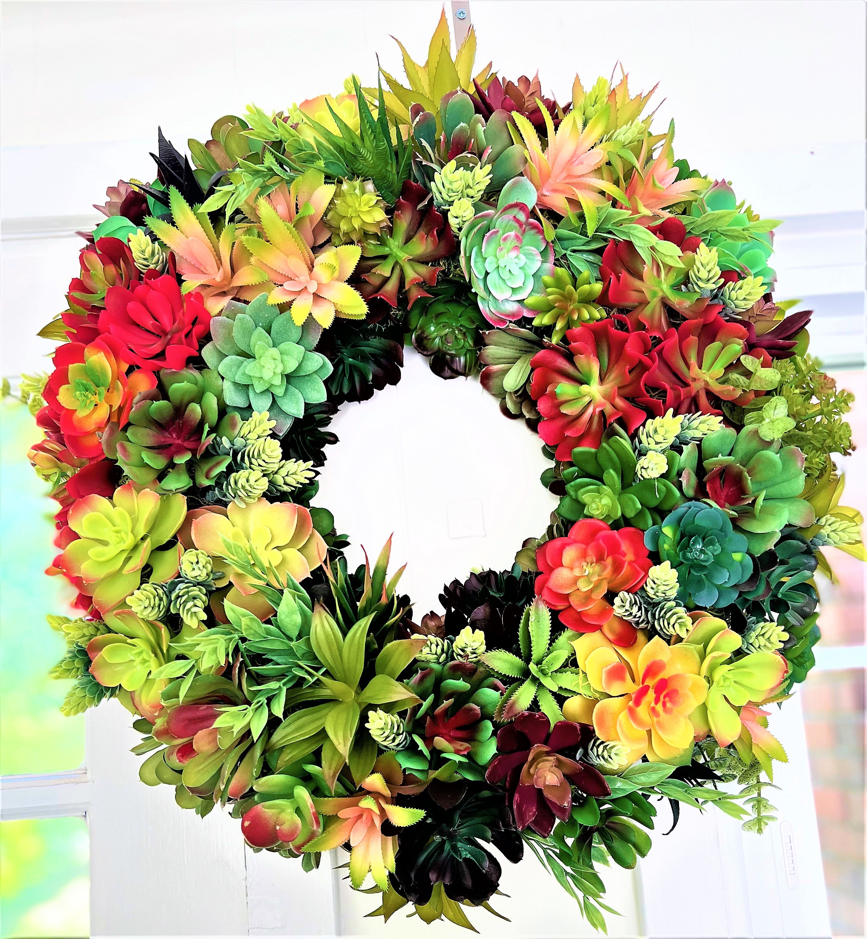 Succulent Wreath- Spring- Summer-Fall Wreath 24"X 6" depth