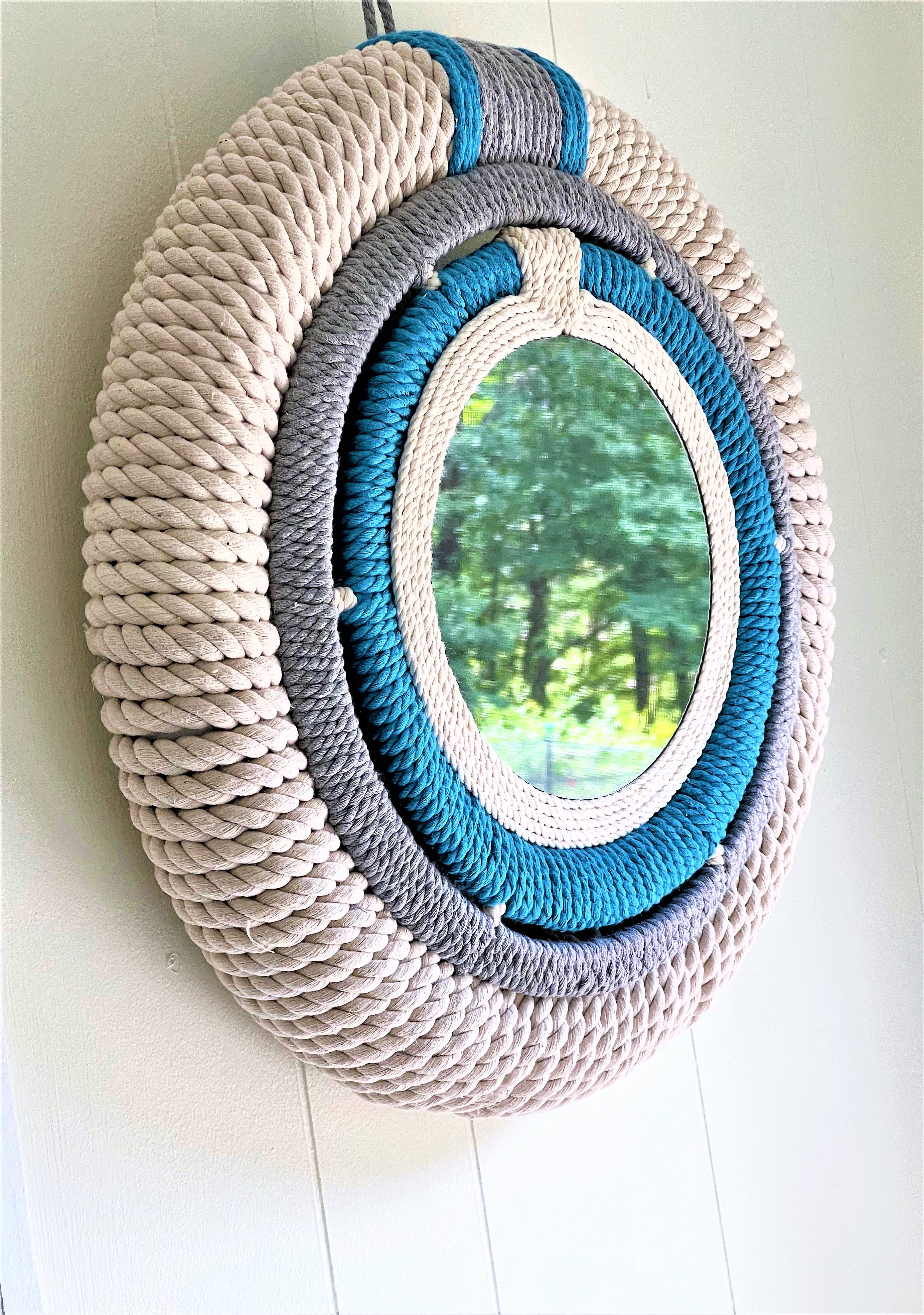 Cape Cod Nautical Coastal Round Rope Mirror, 19.5 X 8" Multi Color-Mirror