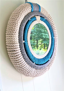 Cape Cod Nautical Coastal Round Rope Mirror, 19.5 X 8" Multi Color-Mirror