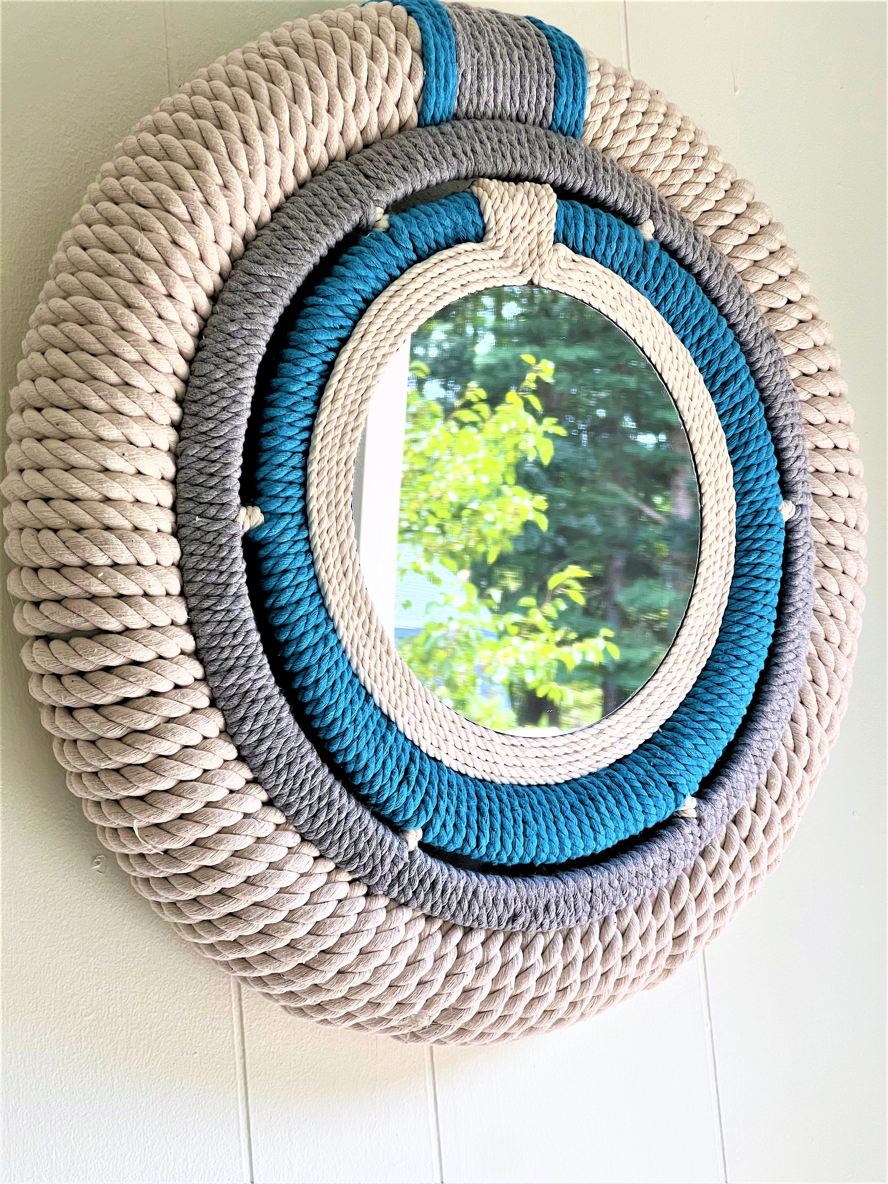 Cape Cod Nautical Coastal Round Rope Mirror, 19.5 X 8" Multi Color-Mirror