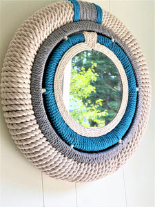 Cape Cod Nautical Coastal Round Rope Mirror, 19.5 X 8" Multi Color-Mirror