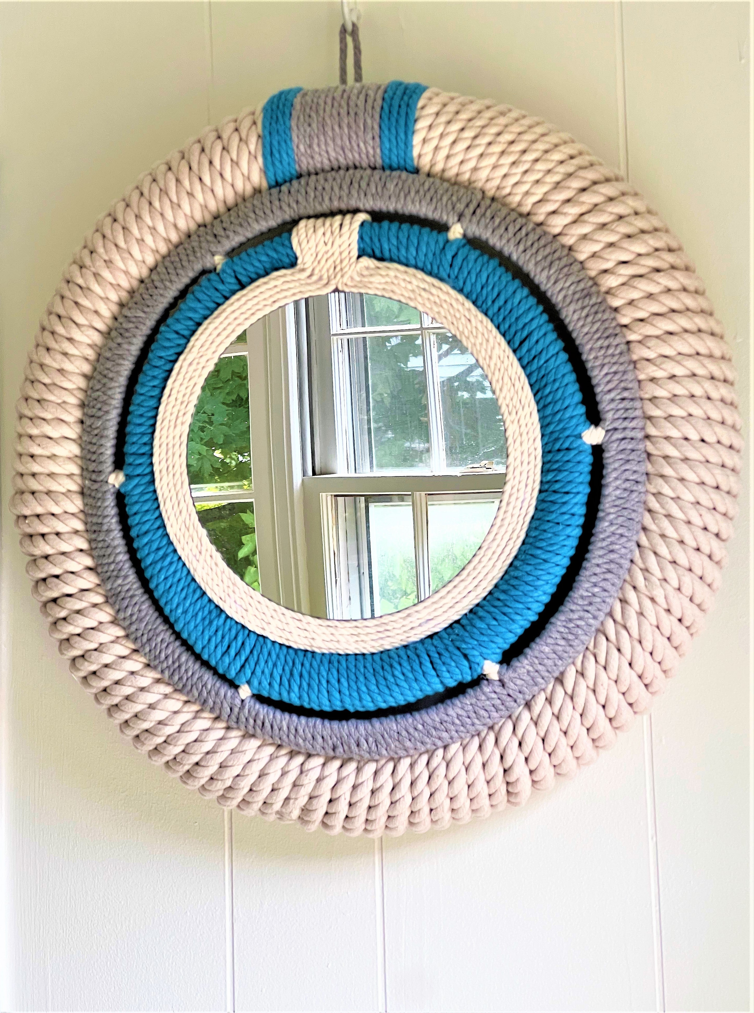 Cape Cod Nautical Coastal Round Rope Mirror, 19.5 X 8" Multi Color-Mirror