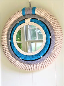 Cape Cod Nautical Coastal Round Rope Mirror, 19.5 X 8" Multi Color-Mirror