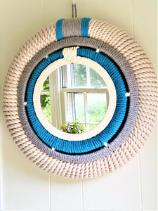 Cape Cod Nautical Coastal Round Rope Mirror, 19.5 X 8" Multi Color-Mirror
