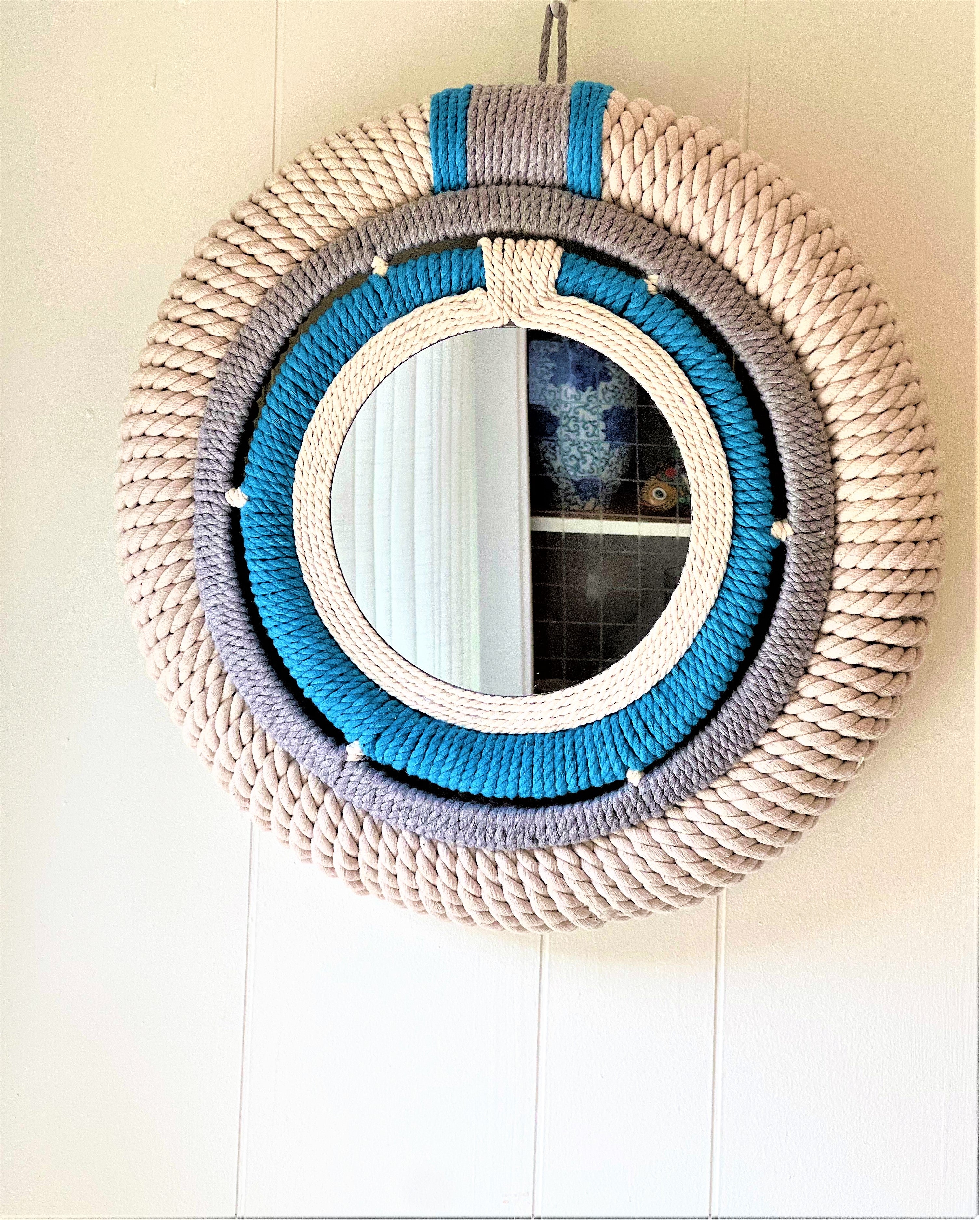 Cape Cod Nautical Coastal Round Rope Mirror, 19.5 X 8" Multi Color-Mirror