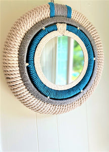 Cape Cod Nautical Coastal Round Rope Mirror, 19.5 X 8" Multi Color-Mirror