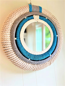 Cape Cod Nautical Coastal Round Rope Mirror, 19.5 X 8" Multi Color-Mirror