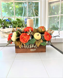 Thanksgiving Candle Centerpiece with Hurricane Glass 21" L X 15" W