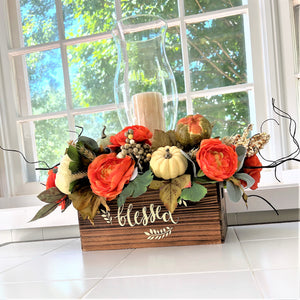 Thanksgiving Candle Centerpiece with Hurricane Glass 21" L X 15" W