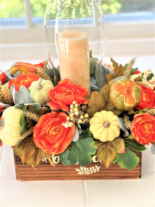 Thanksgiving Candle Centerpiece with Hurricane Glass 21" L X 15" W