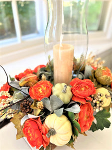 Thanksgiving Candle Centerpiece with Hurricane Glass 21" L X 15" W