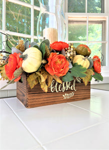 Thanksgiving Candle Centerpiece with Hurricane Glass 21" L X 15" W