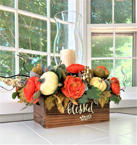 Thanksgiving Candle Centerpiece with Hurricane Glass 21" L X 15" W