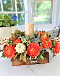 Thanksgiving Candle Centerpiece with Hurricane Glass 21" L X 15" W