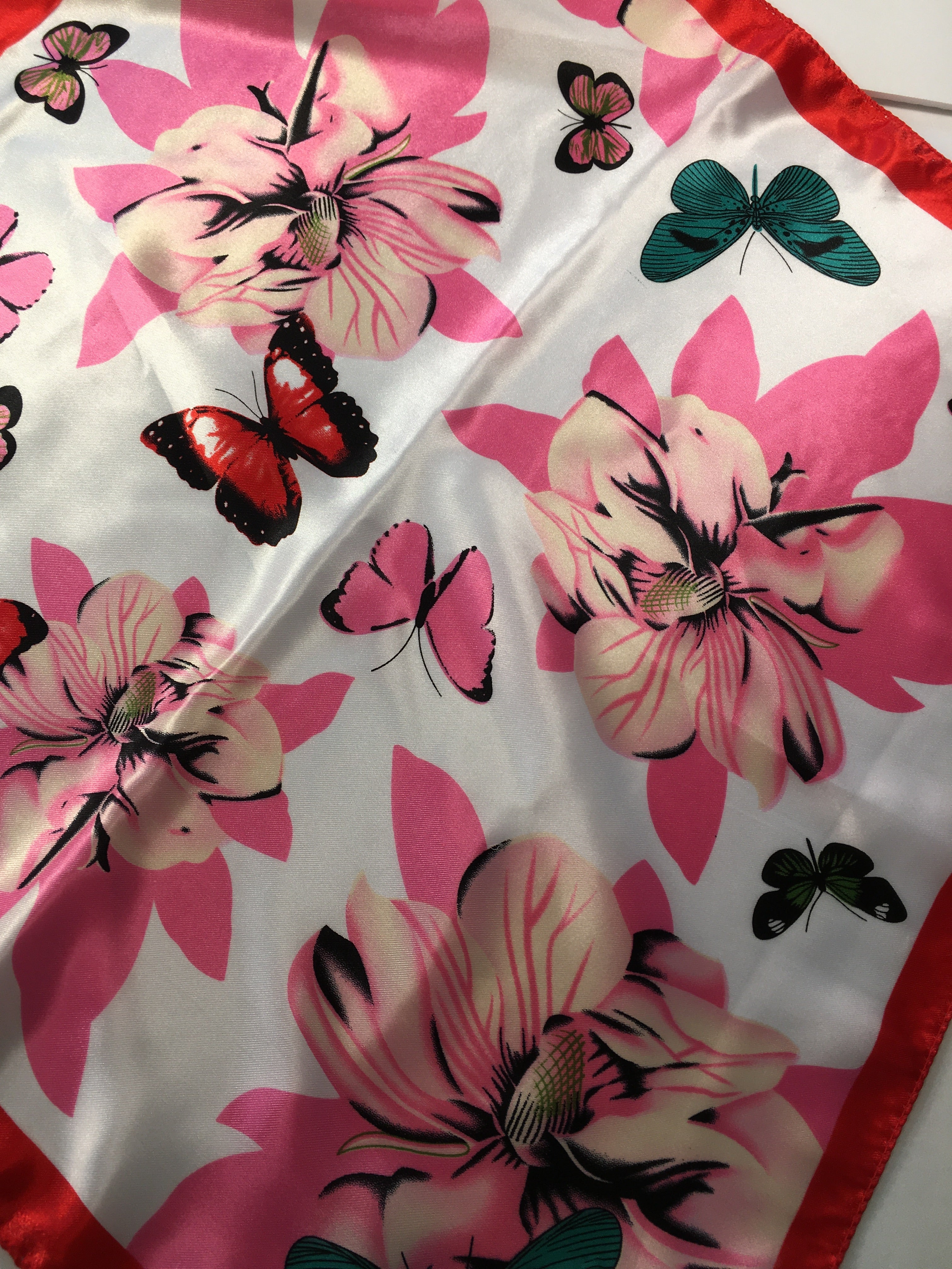 Butterfly and Flowers Scarf 20 x 20"