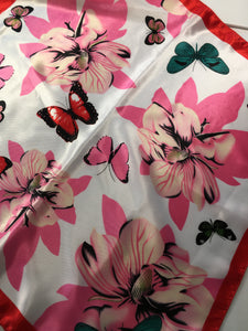 Butterfly and Flowers Scarf 20 x 20"