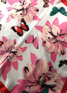 Butterfly and Flowers Scarf 20 x 20"