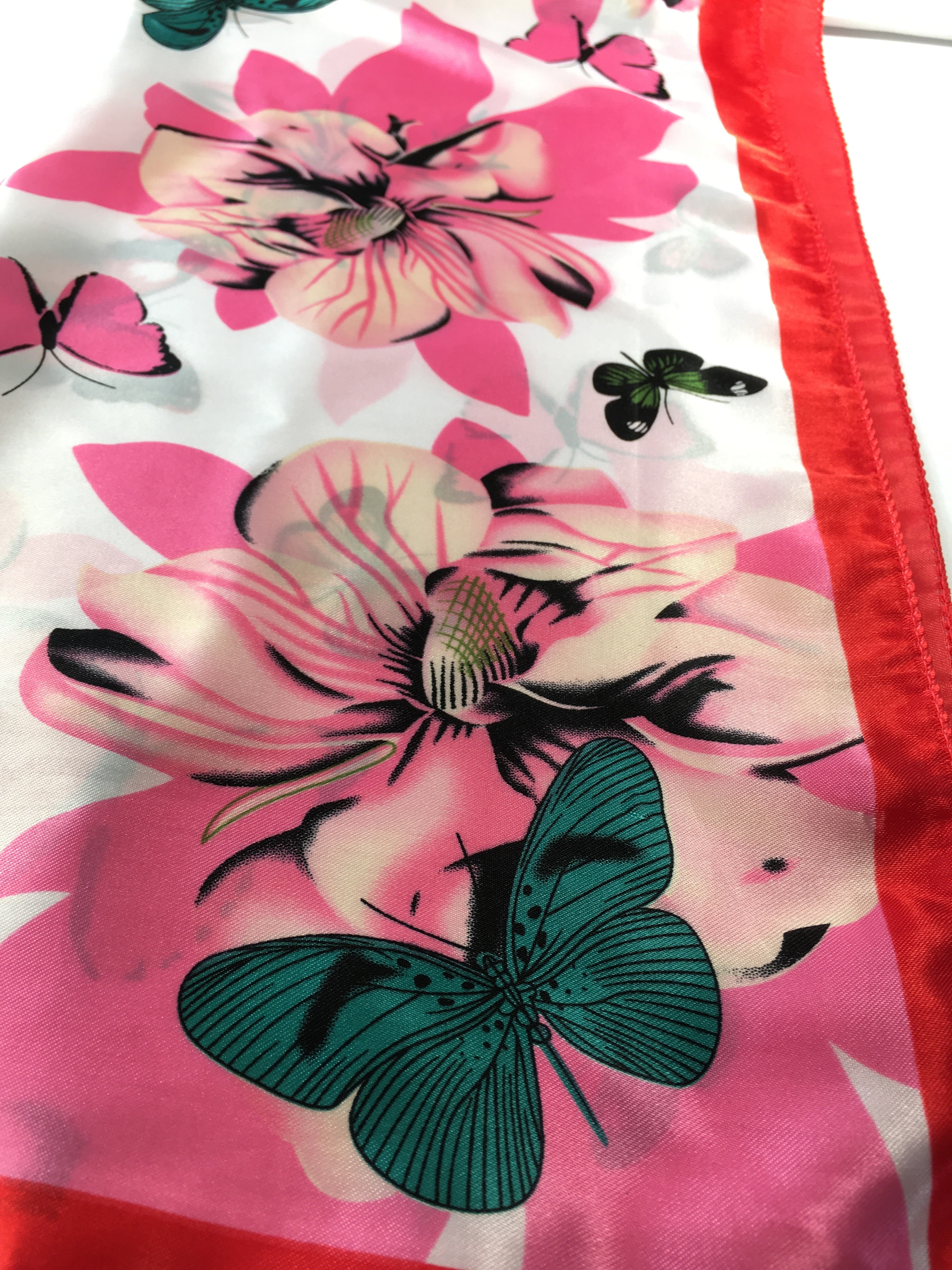 Butterfly and Flowers Scarf 20 x 20"