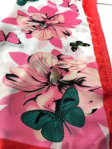 Butterfly and Flowers Scarf 20 x 20"