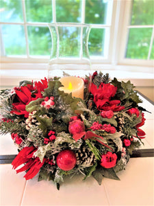 Christmas Centerpiece-Flocked Centerpiece with Hurricane Vase 20" diameter x 9' H