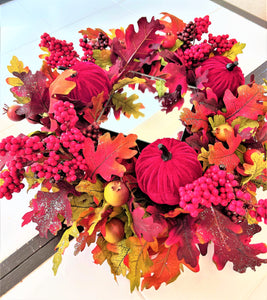 Fall Centerpiece-Berry Extravaganza 19" Diameter X 5" H Stained Glass Hurricane 6" H X 5" W