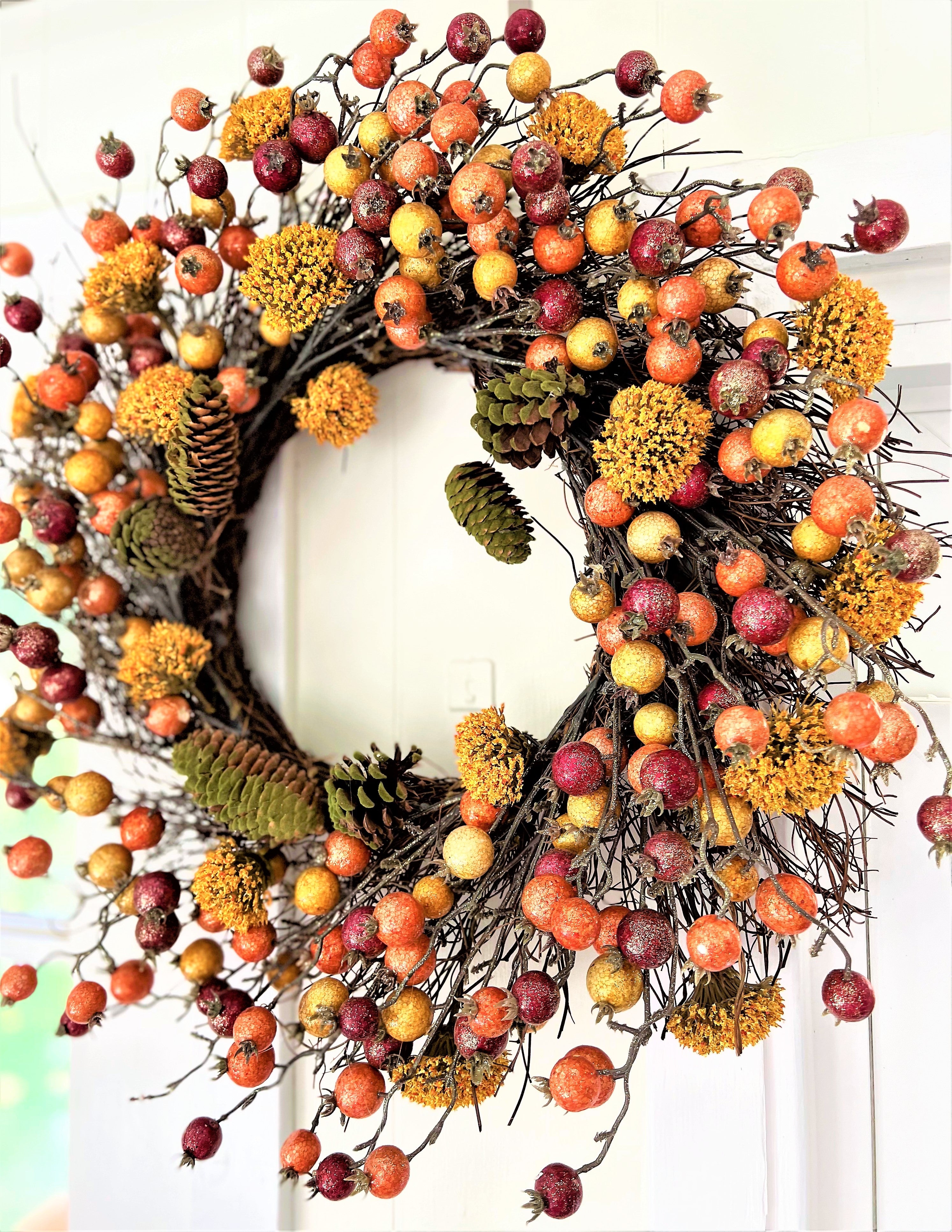 Fall Wreath-Pomegranate/Pumpkin Wreath- 22" diameter