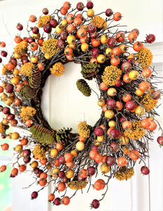 Fall Wreath-Pomegranate/Pumpkin Wreath- 22" diameter