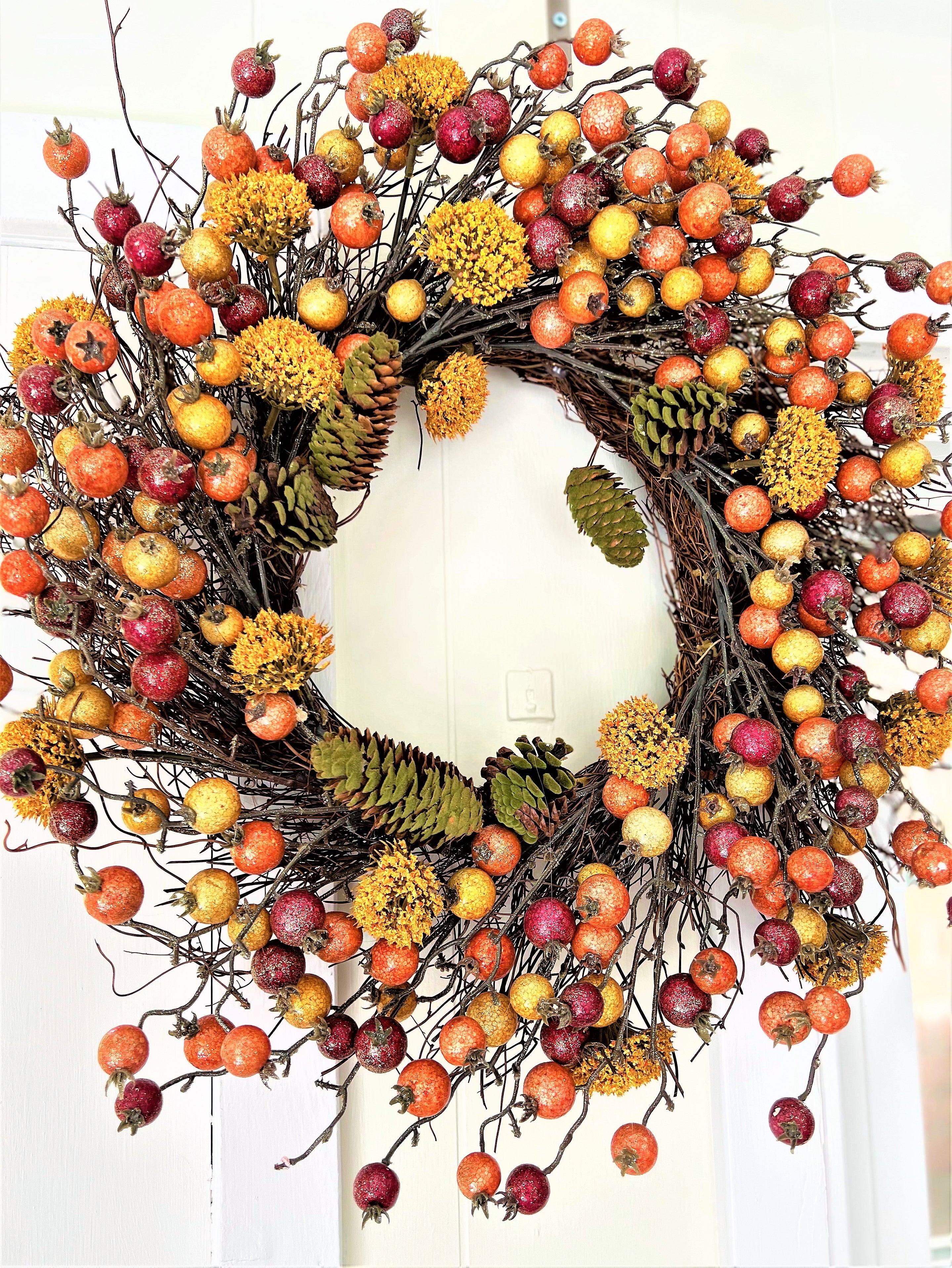 Fall Wreath-Pomegranate/Pumpkin Wreath- 22" diameter