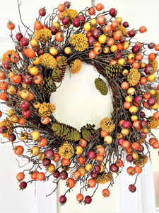 Fall Wreath-Pomegranate/Pumpkin Wreath- 22" diameter