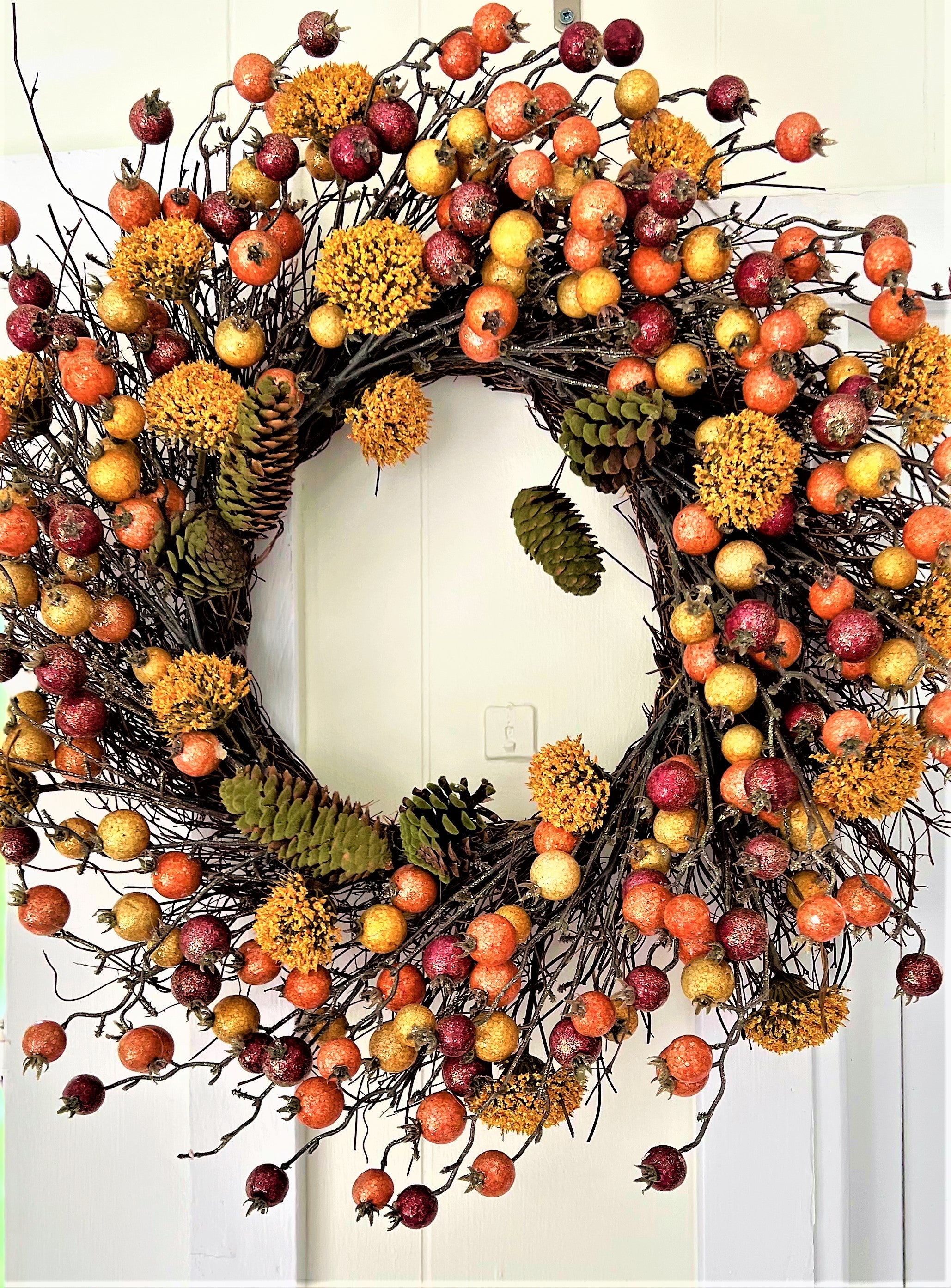 Fall Wreath-Pomegranate/Pumpkin Wreath- 22" diameter