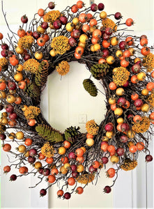 Fall Wreath-Pomegranate/Pumpkin Wreath- 22" diameter
