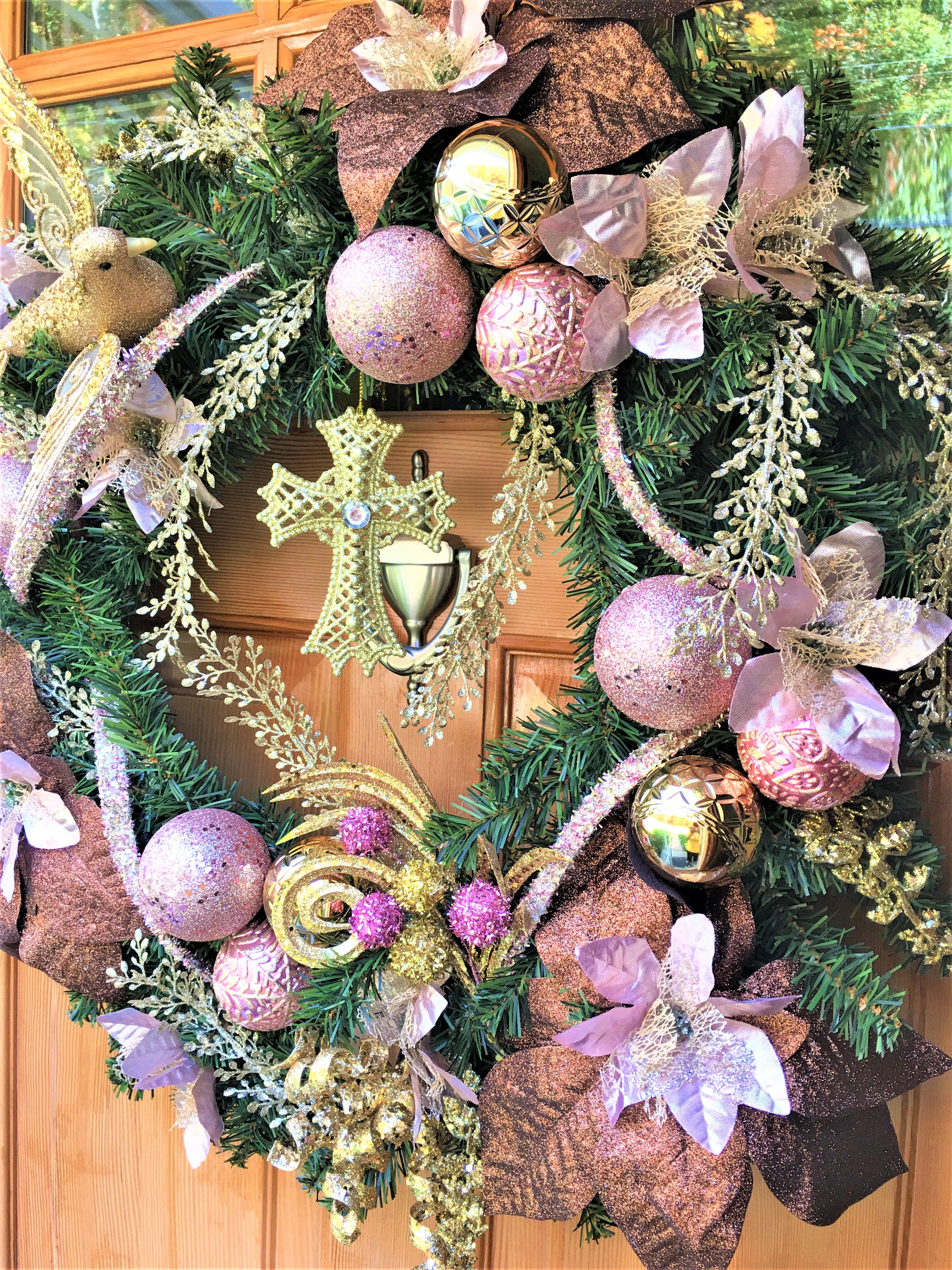 Luxurious Floral Wreath 26" Pink/Gold Holiday Wreath