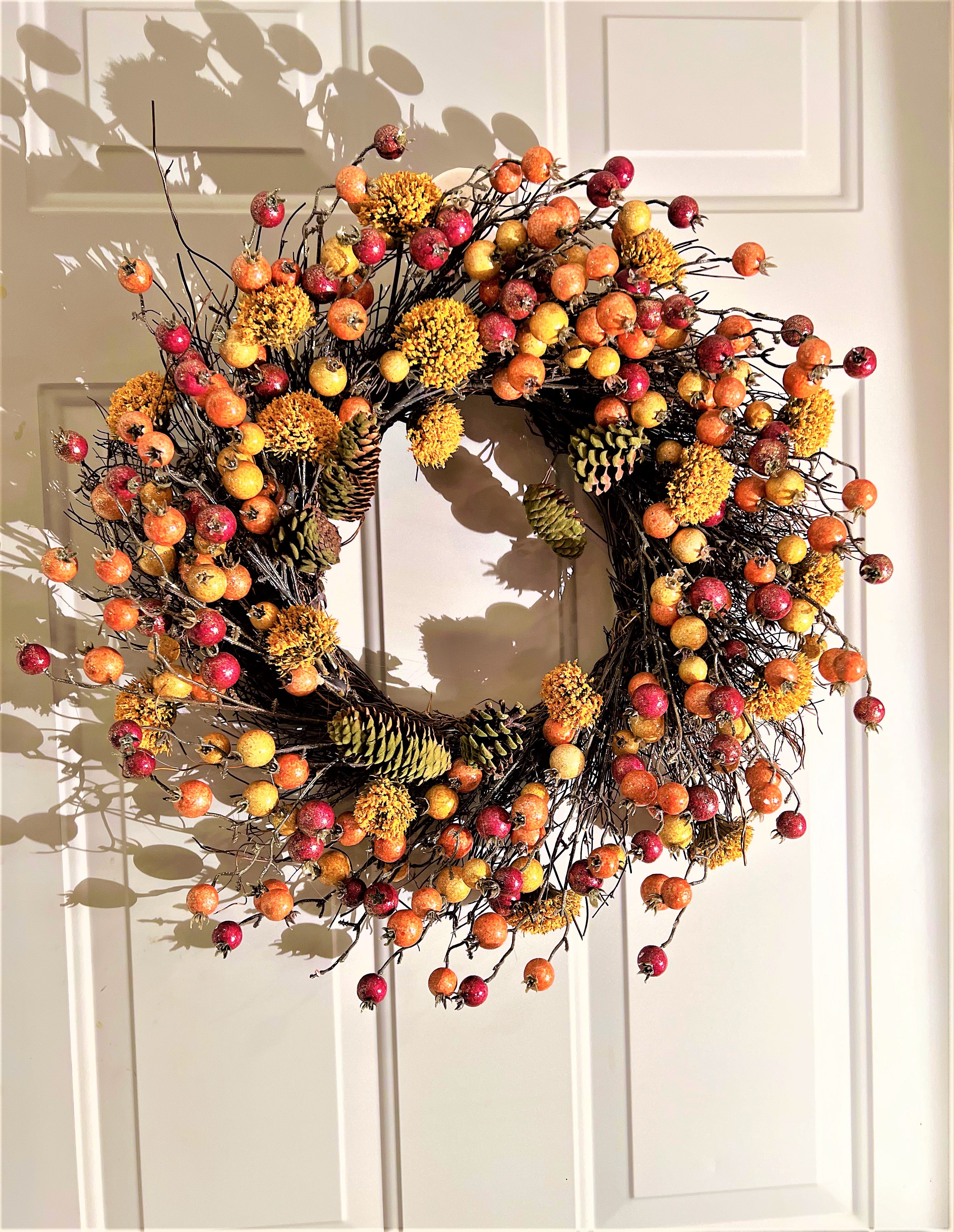 Fall Wreath-Pomegranate/Pumpkin Wreath- 22" diameter