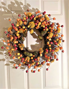Fall Wreath-Pomegranate/Pumpkin Wreath- 22" diameter