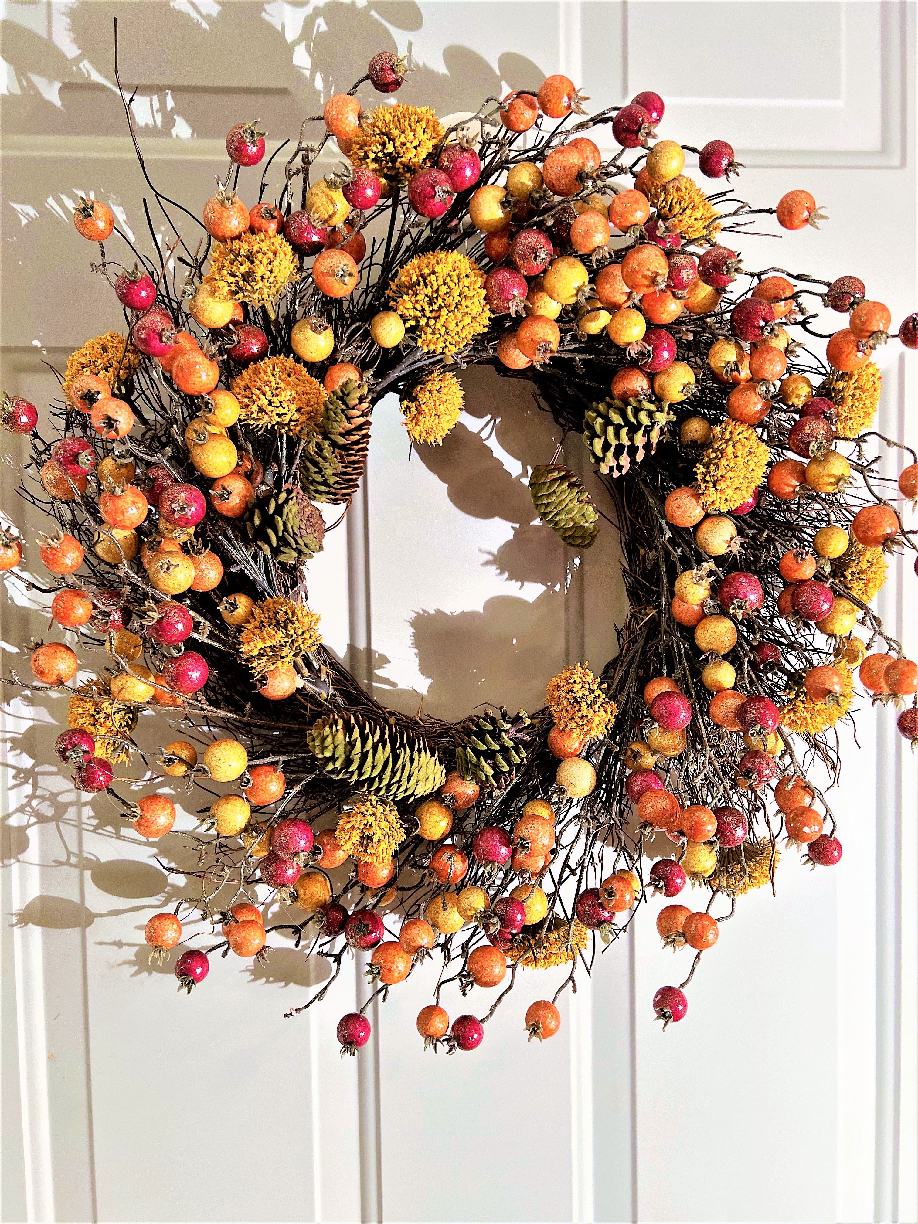Fall Wreath-Pomegranate/Pumpkin Wreath- 22" diameter