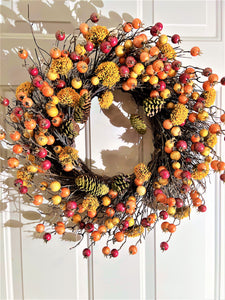 Fall Wreath-Pomegranate/Pumpkin Wreath- 22" diameter