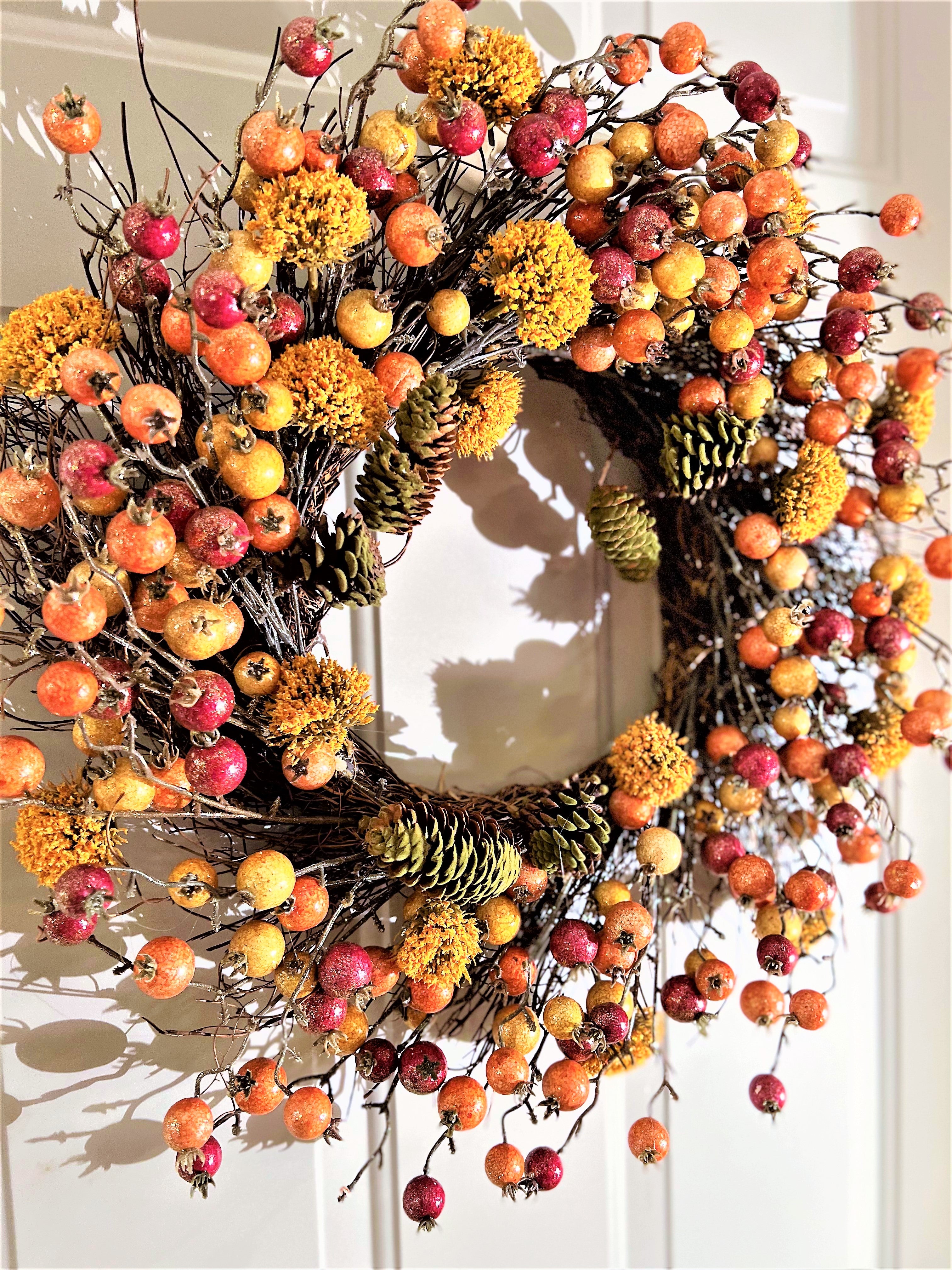 Fall Wreath-Pomegranate/Pumpkin Wreath- 22" diameter
