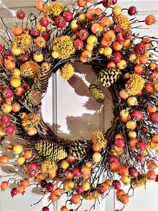 Fall Wreath-Pomegranate/Pumpkin Wreath- 22" diameter