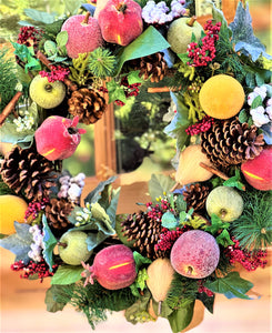 Christmas Apple-Pomegranate--Peach-Lemon-Pinecone-Berry Wreath-24"