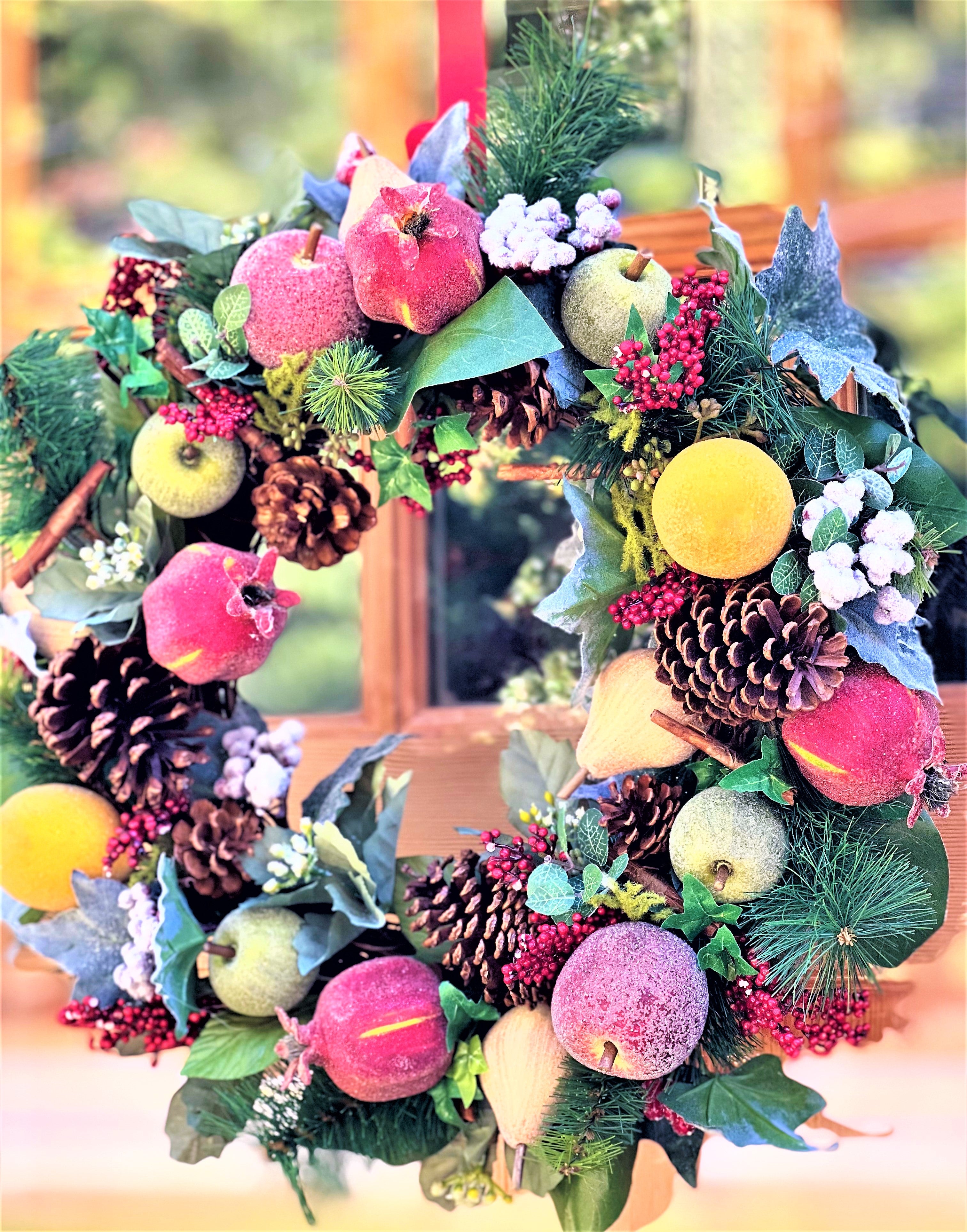 18" Christmas Apple-Pomegranate--Peach-Lemon-Pinecone-Berry Wreath