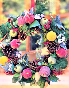 Christmas Apple-Pomegranate--Peach-Lemon-Pinecone-Berry Wreath-24"