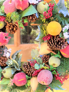 Christmas Apple-Pomegranate--Peach-Lemon-Pinecone-Berry Wreath-24"