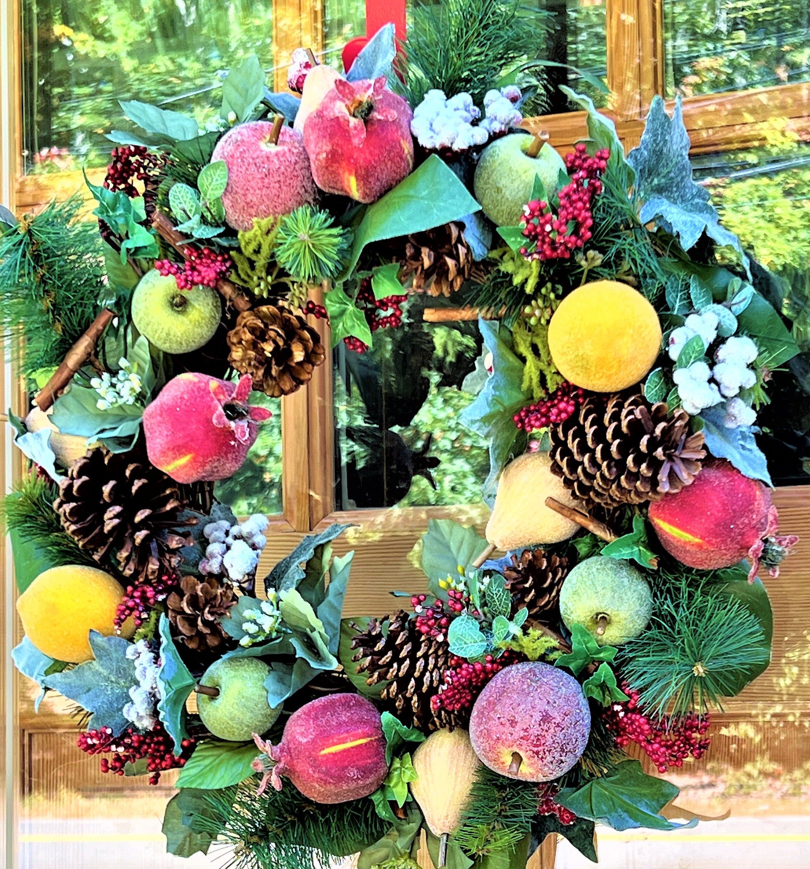 18" Christmas Apple-Pomegranate--Peach-Lemon-Pinecone-Berry Wreath