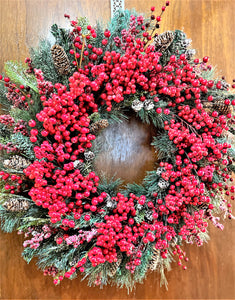Winter Festive Berry Wreath-Christmas Season Wreath 28" diameter