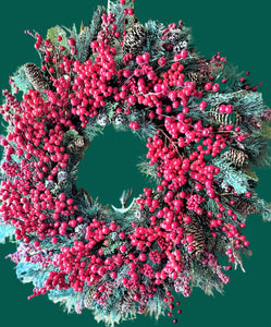 Winter Festive Berry Wreath-Christmas Season Wreath 28" diameter